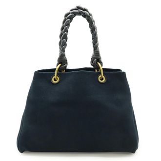 Bottega Veneta Black Canvas Leather Shoulder Bag Tote Bag (Pre-Owned)