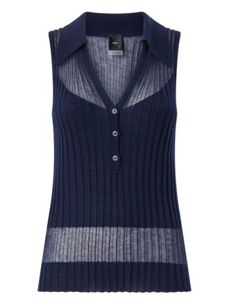 Pinko buttoned ribbed polo top - Blue