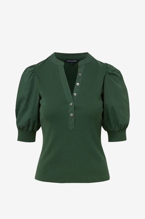 Veronica Beard Feinripp-Jersey-Top mit Puff&auml;rmeln Coralee