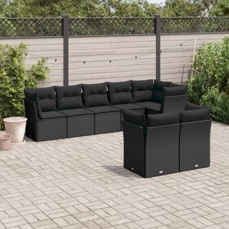 vidaXL Set De Sof&aacute;s De Jard&iacute;n 8 Piezas Y Cojines Rat&aacute;n Sint&eacute;tico Negro Vidaxl