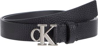 Calvin Klein Jeans Lederg&uuml;rtel CALVIN KLEIN JEANS MONOGRAM PLACQUE BUCKLE 25MM, Damen, Gr. 11,5, schwarz (schwarz, pewter), Rindsleder, unifarben, G&uuml;rtel Lederg&uuml;rtel, mi