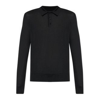 Dolce & Gabbana Cashmere Knitwear, male, Black, Size: L Cashmere long-sleeve polo