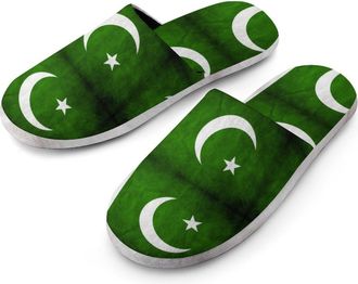 Generic Pakistan Flag Mens Cozy Memory Foam Slippers Warm Cotton House Shoes Comfy Slipper for Indoor Outdoor