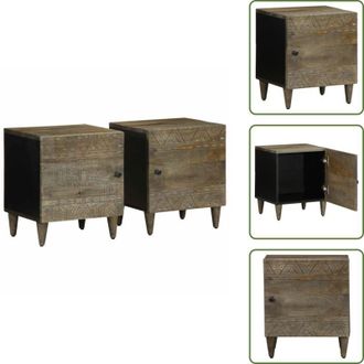 vidaXL The Living Store Comodini 2pz Grigio Chiaro 40x33x46 cm in Legno Massello Mango - Comodino da camera da letto