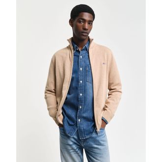 GANT Herencardigan Gant Casual Katoen met Ritssluiting in Khaki