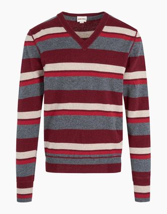 Diesel Mens Striped V-Neck Jumper - Red - Size: 40