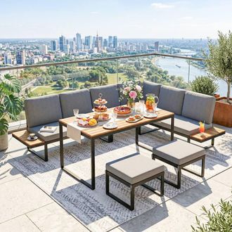 OUTSUNNY Patio Furniture Set Modular 6 Pieces Grey