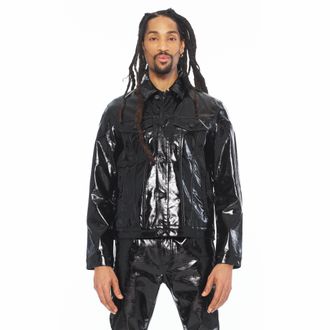 Cult of Individuality Type Ii Patent Leather Black Jacket In Black