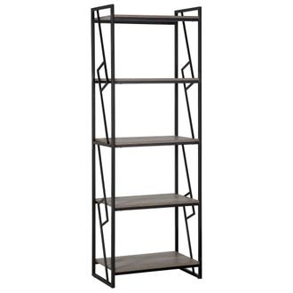 Beliani Beliani - Estanter&iacute;a De 5 Baldas Con Marco De Metal Negro Madera Oscura Estantes Abiertos Minimalista Industrial Forres