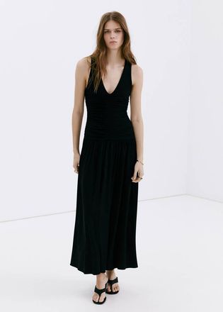 Mango Vestito lungo increspature nero - Donna - XS - MANGO