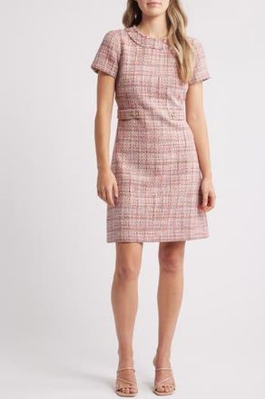 Eliza J Short Sleeve Tweed Dress in Pink Multi at Nordstrom Rack, Size 14