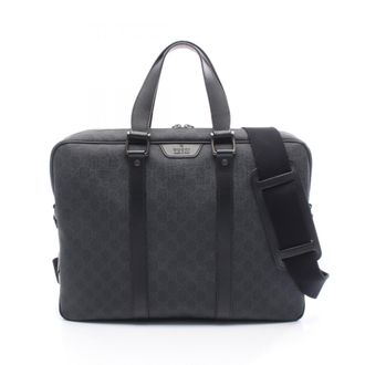 Gucci Black Gray Pvc Coated Canvas Leather Briefcase (Pre-Owned)