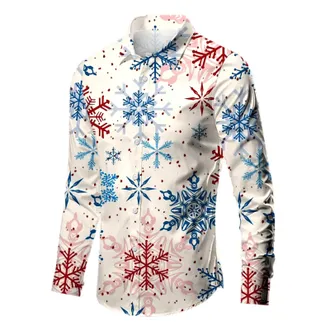 Generic Mens Spring Autumn Winter and Christmas 3D Printing Comfortable Fashion Personality Versatile Leisure Full Print Down Long Sleeved Shirt Gradient Shir