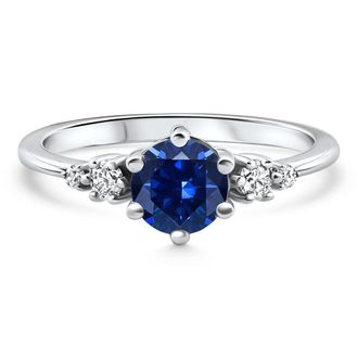 Pompeii3 1Ct TW Blue Sapphire & Diamond Ring 14k White Gold Lab Grown