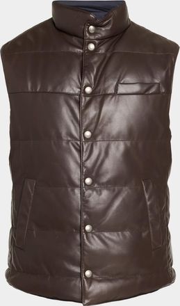 Brunello Cucinelli Men & apos;s Reversible Leather and Nylon Quilted Vest