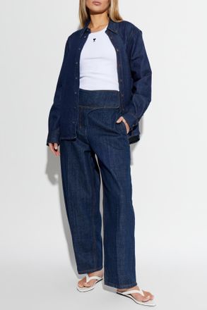 Ami Denim Shirt With Embroidered Logo, Womens, Navy Blue