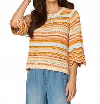 Democracy Bell Sleeve Crochet Striped Sweater In Multicolor