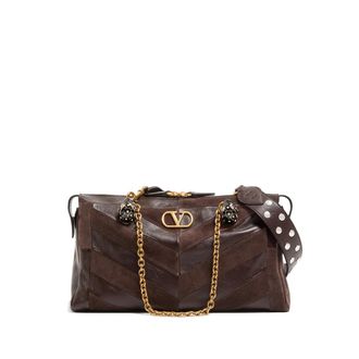 Valentino Garavani Panthea Medium Shoulder Bag In Suede And Nappa With Chevron Motif