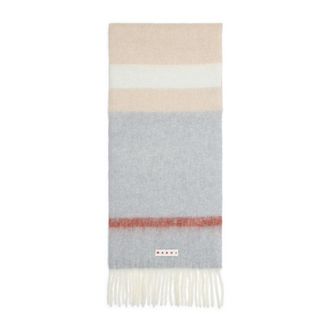 Marni Textured Neutral Scarf With Fringed Edges