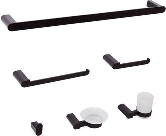 Beliani Beliani - Conjunto De 6 Accesorios De Ba&ntilde;o Minimalista De Aluminio Vaso Y Jabonera De Vidrio Incluidos Negro Paracas
