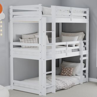Birlea Solid Wood Triple Bunk Bed Frame Tressa 3 sleeper in White | Size: Single