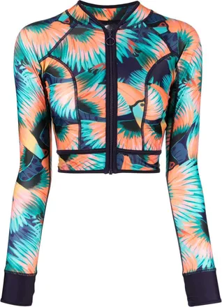 Duskii toucan-print cropped rash guard - women - Polyester/Spandex/Elastane/Recycled Polyester/Spandex/Elastane - L - Multicolour
