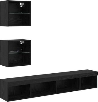 vidaXL Unidades De Tv De Pared Con Led Con Led 5 Pcs Roble Negro Vidaxl