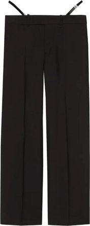 Gucci Zwarte wollen broek met zijriemen - Dames - Wijde Broeken - Zwart - XL - Wol - Broeken