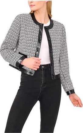 CeCe by Cynthia Steffe Long Sleeve Tweed Front Pocket Jacket Womens Jacket Rich Black : 12, Polyester