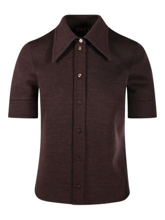 Gucci short-sleeve pont-collar shirt - women - Wool/Cotton - 42 - Brown