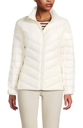 Lands End Wanderweight Ultralight Packable Chevron Quilted Down Jacket in Ivory at Nordstrom, Size X-Small