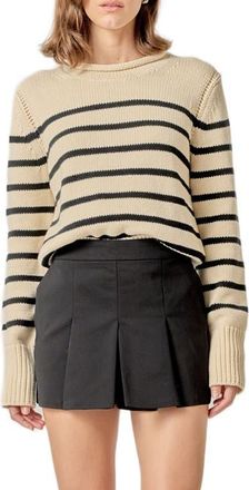 English Factory Stripe Roll Neck Cotton Blend Sweater in Beige/Black at Nordstrom, Size X-Small