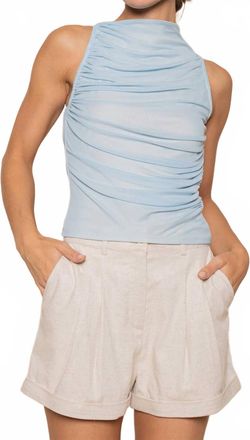 FORE COLLECTION Ruched Mesh Tank Top In Blue