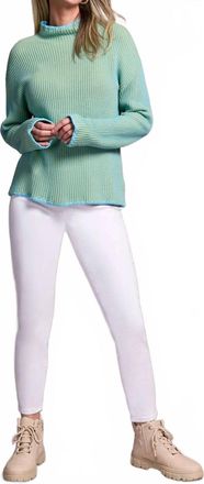 Tribal Combed Cotton Two-Tone Rib Funnel Neck Sweater In Mistblue