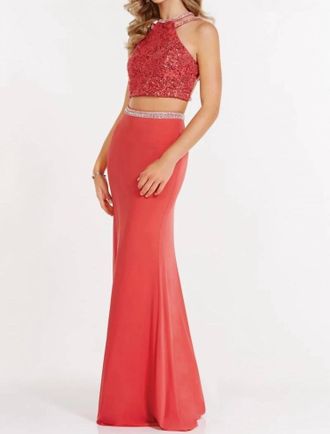 Alyce Paris Two Piece Halter Sequin Prom Dress In Watermelon