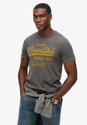 Superdry Rundhalsshirt SUPERDRY VL CLASSIC TEE, Herren, Gr. L, schwarz (charcoal), Single Jersey, Obermaterial: 100% Baumwolle, bedruckt, regular fit h&uuml;ftbedec