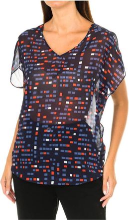 Armani Jeans Navyblauwe korte mouwen blouse - Dames - Blouses - Blauw - S - Polyester - Overhemden