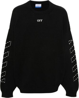 Off-white Zwarte Gebreide Trui met Logo Detail - Heren - Ronde hals truien - Zwart - XS - Katoen - Truien & Vesten