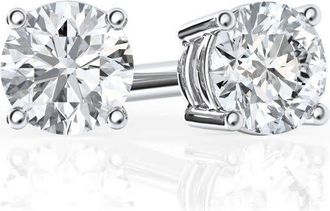Grown Brilliance 1/4 Carat Round Lab Grown Diamond Stud Earrings in 14K White Gold, Push Back, F Color, VS Clarity, 4 Prong Setting