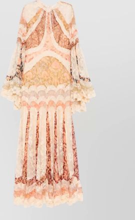 Zimmermann floral-print lace-paneled high-neck long-sleeve flared-hem maxi dress
