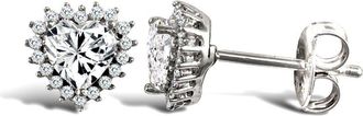 Jewelco London 9ct White Gold CZ Love Cluster Stud Earrings - JES336