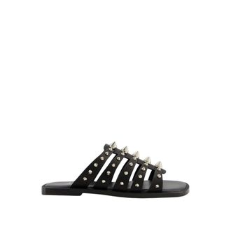 Christian Louboutin Schoenen, Dames, Zwart, 39 EU, Leer, Charja Flat Muiltjes met Noppen
