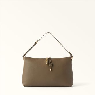 Furla Debby Shoulder Bag M Muddy Gray Light Grey Night Calf Leather + Sidney Calf Leather Woman