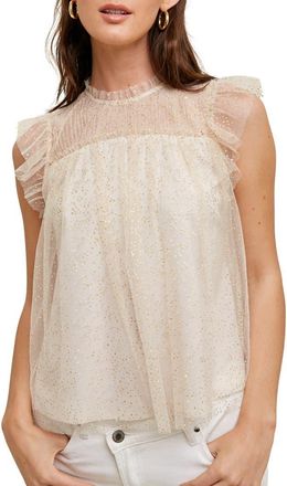 Wishlist Metallic Polka Dot Tulle Top in Champagne at Nordstrom Rack, Size Medium