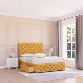 Sloomy Watson Divan Bed Base 2 Drawers 12 Footboard & 26 Strutted Headboard in Mustard | Size: King