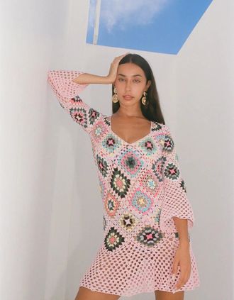 Oceanus Womens Spring Pink Crochet Dress - Size: 10/8