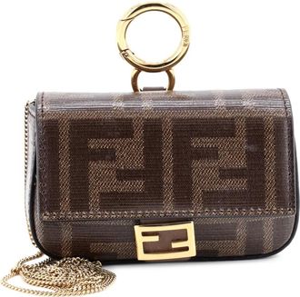 Fendi Baguette Zucca gecoate canvas kleine crossbodytas met ketting - Bruin