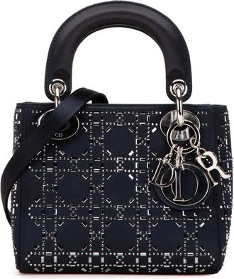 Dior Borsa a tracolla Lady Dior mini in raso e cristalli con motivo Cannage 2017 - Blu