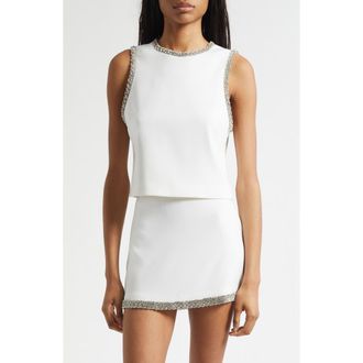 Alice & Olivia Amal Embellished Sleeveless Crop Top in Off White at Nordstrom, Size X-Large
