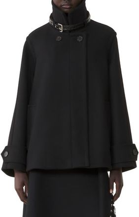 Lanvin Short Wool Coat With Stand-Up Collar in Black at Nordstrom, Size 40